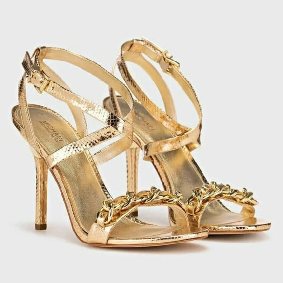 Michael Kors Asha Embellished Snake Embossed Leather Sandal Size 9.5 (MSRP $225) - Picture 1 of 12